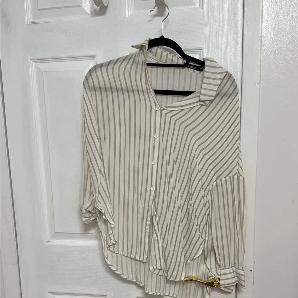 Boohoo Beige Striped Button-Down Shirt